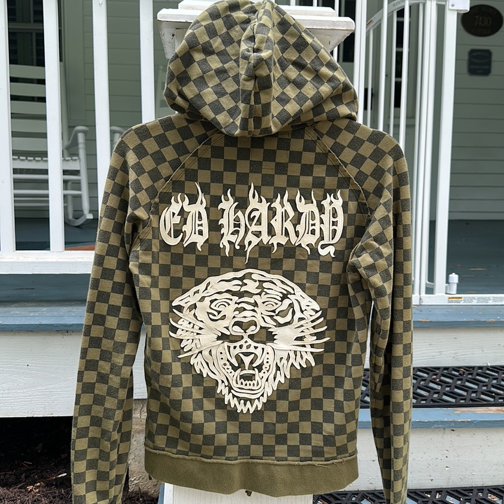 Vintage Ed Hardy Checkered Zip Hoodie
